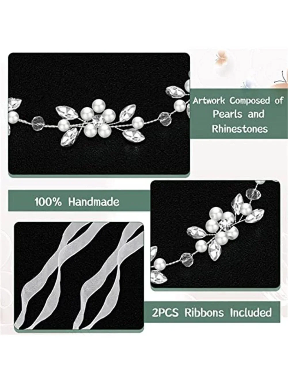 Pearl Rhinestone Flower Wedding Hair Headband Bridal Accessories Silver White